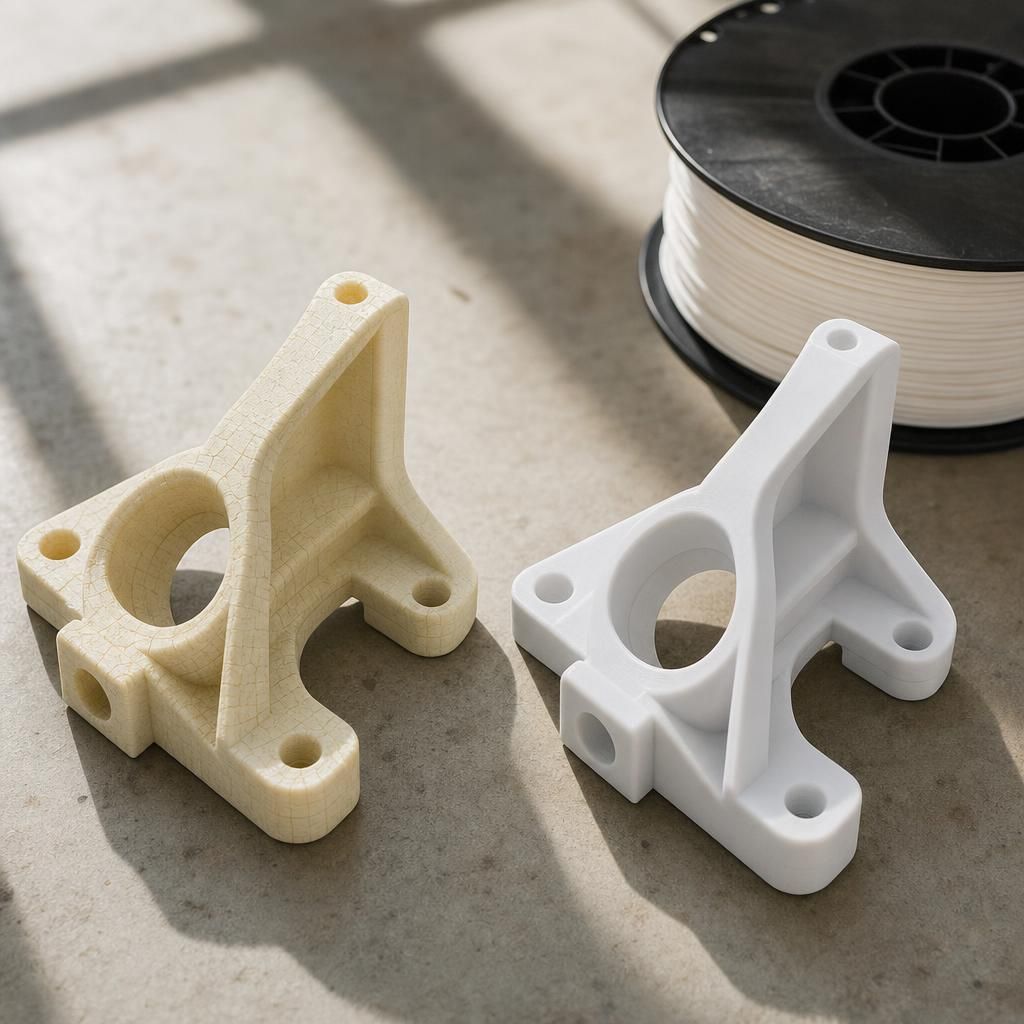 Tabela comparativa de propriedades entre filamento ABS e ASA para impressão 3D