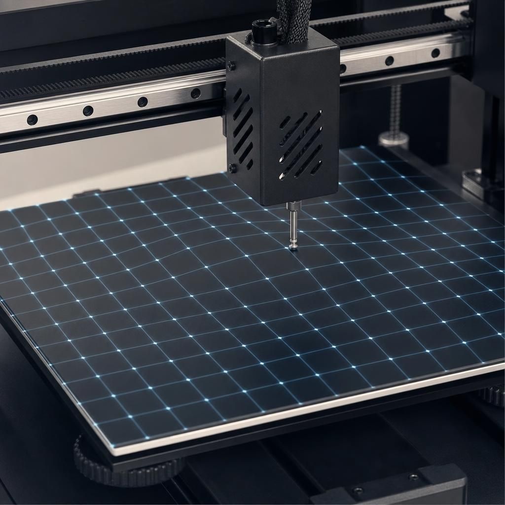 Sensor de nivelamento automático sondando a mesa e criando uma malha de pontos na impressora 3D