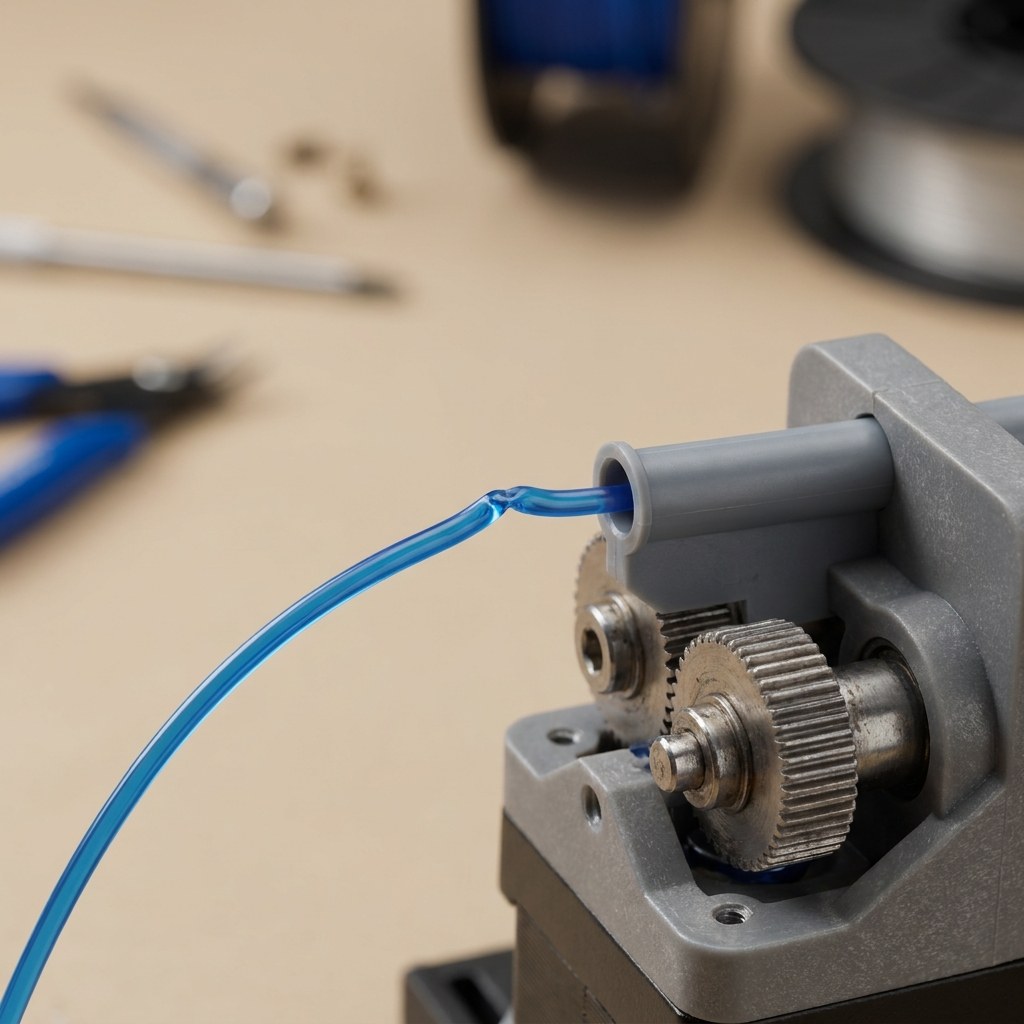 Filamento flexível TPU dobrando ao entrar nas engrenagens de um extrusor direct drive