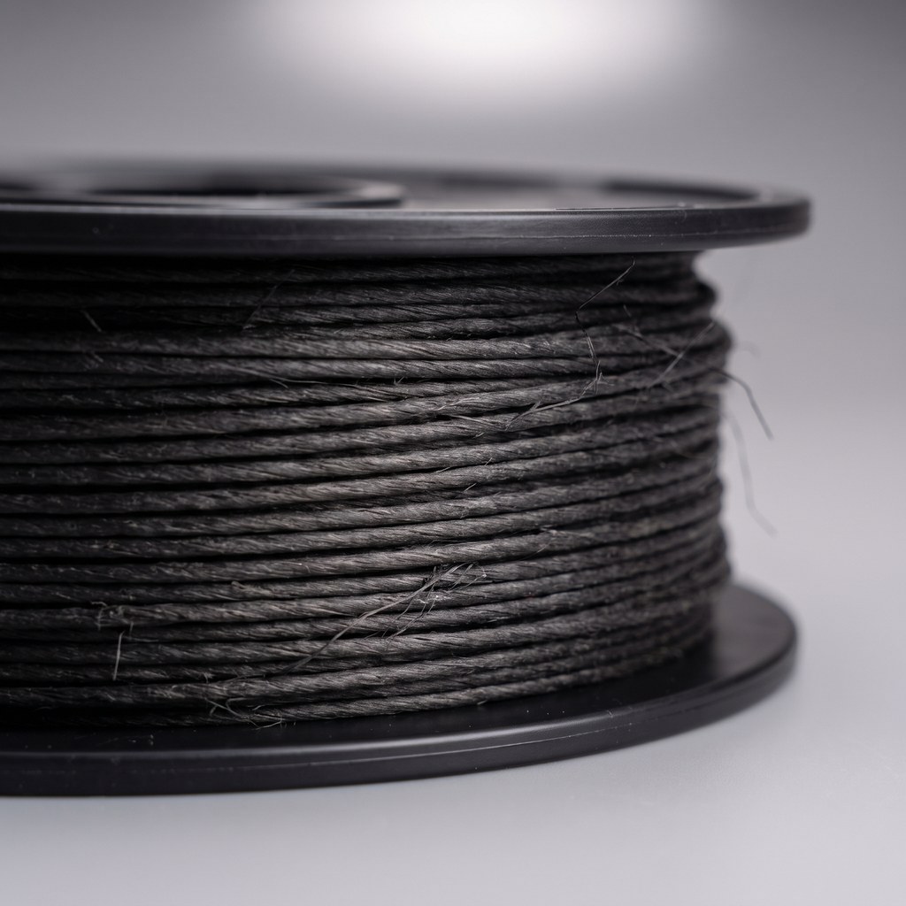 Bobina de filamento com textura de fibra de carbono em close-up, tema do artigo sobre a Elegoo Centauri Carbon
