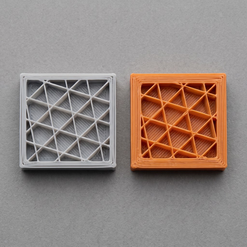 Comparação entre peça com poucas paredes e peça com mais paredes na impressão 3D