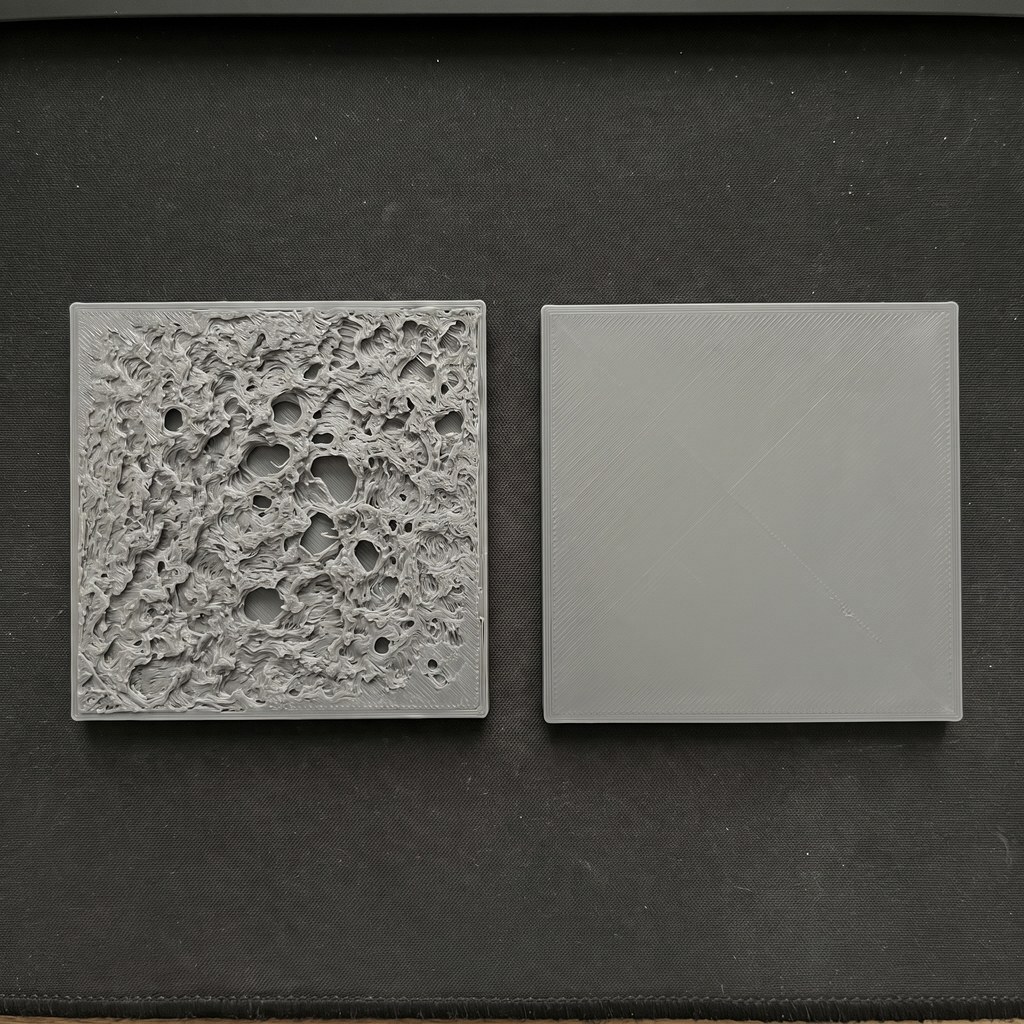 Comparação entre topo com pillowing e topo fechado em duas placas impressas em 3D